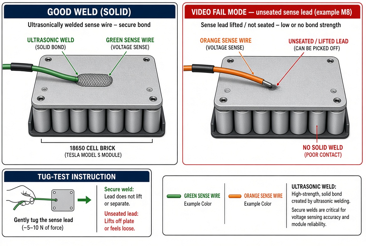 Good ultrasonic weld vs unseated sense lead
